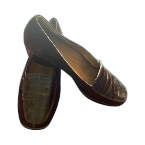 AEROSOLES CROC SUEDE LOAFER BROWN WEDGE SIZE 8M - Picture 1 of 11